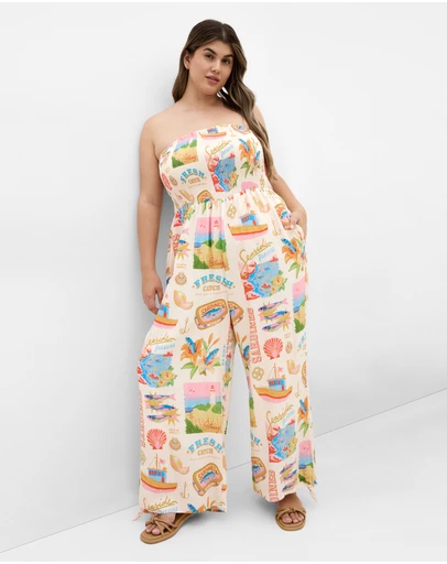 City Chic - Smocked Print Jumpsuit