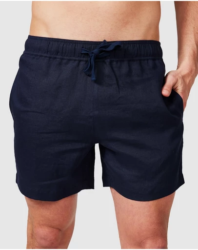 Vacay Swimwear - Navy Linen Shorts