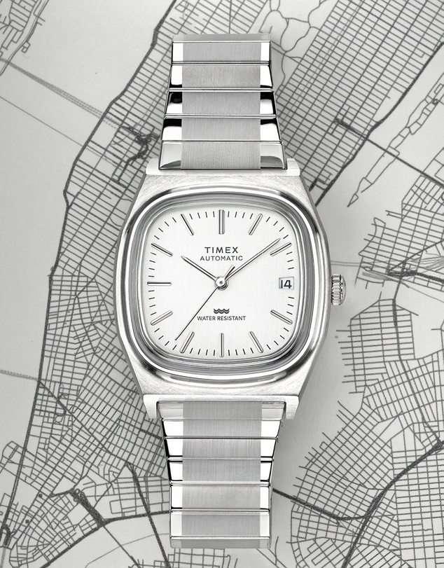 TIMEX - Mens Automatic Reissue Rounded Square 34mm Silver-tone Dial with Stainless Steel Strap