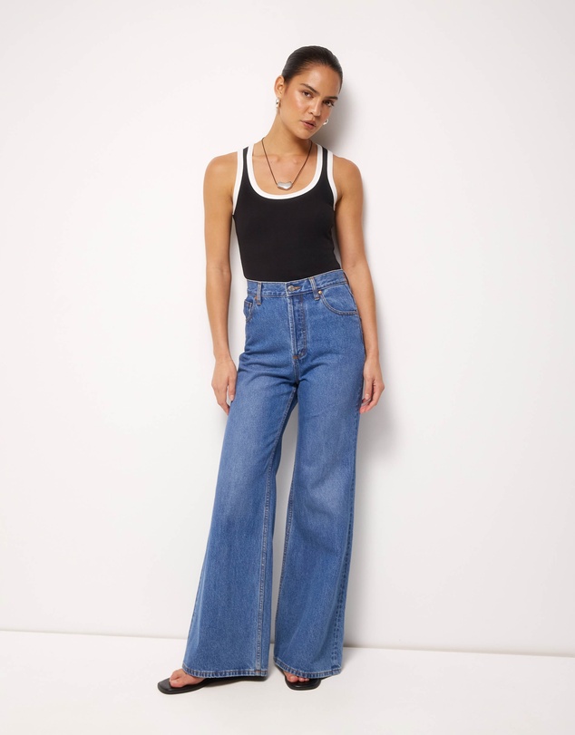 AERE - Billie Contrast Bind Scoop Tank