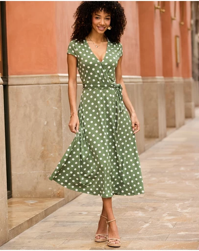 Sosandar - Spot Print Faux Wrap Dress