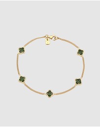 Kuzzoi - ICONIC EXCLUSIVE - Bracelet Male Cloverleaf Enamel Green 925 Sterling Silver Gold Plated