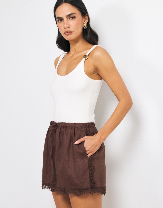 AERE - Flossie Lace Trim Linen Shorts