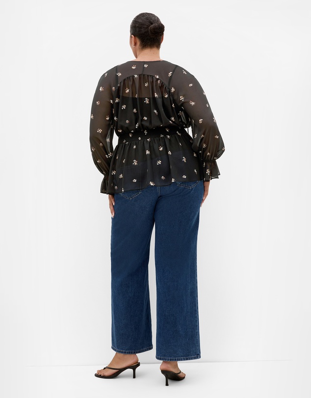 City Chic - Plus size Dela Ditsy Print Top - black