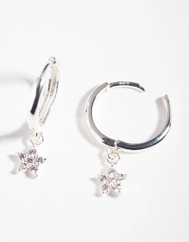 Lovisa - Sterling Silver Diamante Star Huggie Earrings
