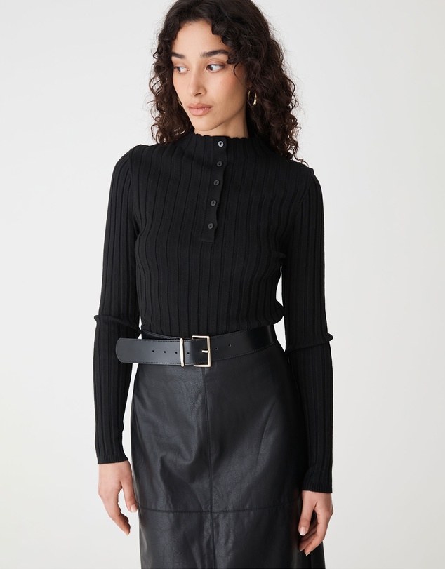 Forcast - Inez Mock Neck Henley Knit