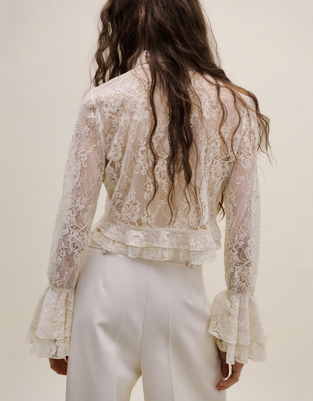 M.N.G - Ruffled Embroidered Blouse