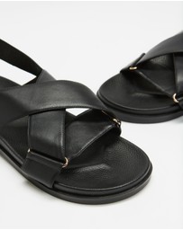 AERE - Crossover Leather Footbed Sandals
