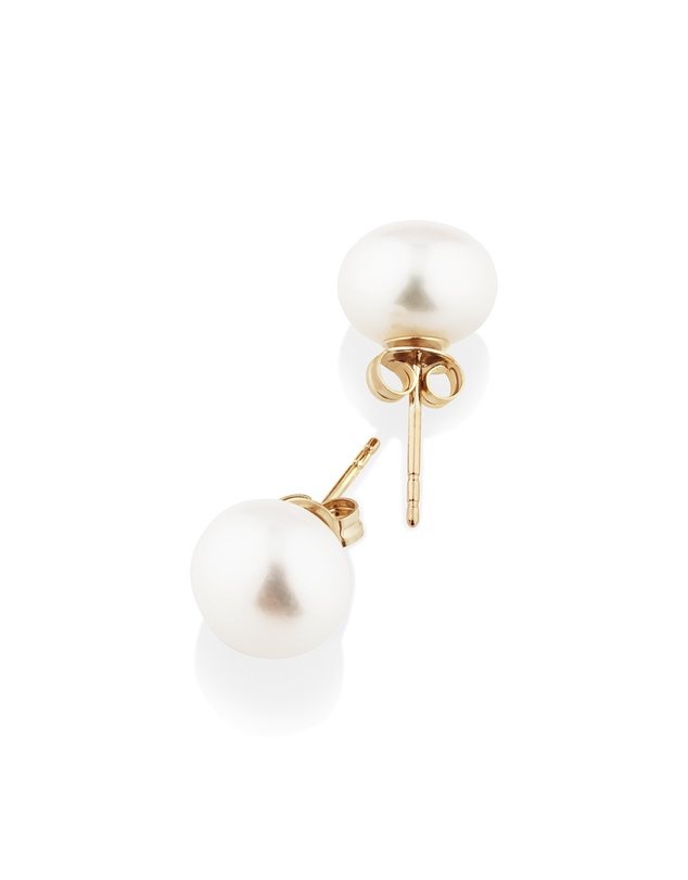 Michael Hill - Stud Earrings with 9mm Button Cultured Freshwater Pearl in 10kt Yellow Gold