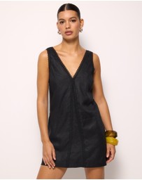 AERE - Tali Lace Trim Linen Shift Dress
