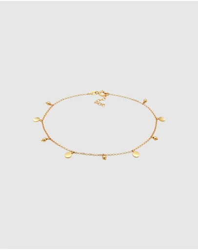 Elli Jewelry - Anklet Plate Pendants Boho Style in 925 Sterling Silver Gold Plated