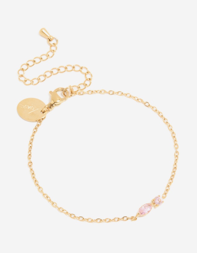 Lovisa - Waterproof Gold Plated Stainless Steel October Pink Cubic Zirconia Birthstone Bracelet
