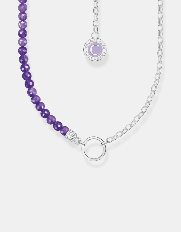 THOMAS SABO - Silver Member Charm Necklace with Violet Imitation Amethyst Beads