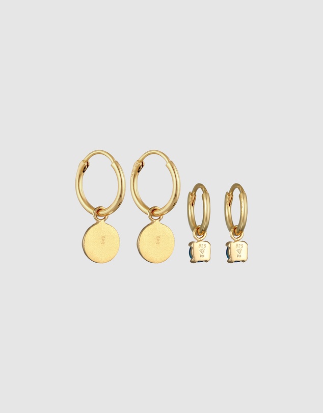 Elli Jewelry - Earrings Creoles Platelet Pendant Set with Opal Blue in 925 Sterling Silver Gold Plated