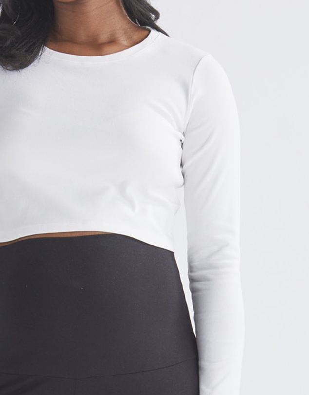 Angel Maternity - Celia Maternity Long Sleeve Cotton Crop Tee - White