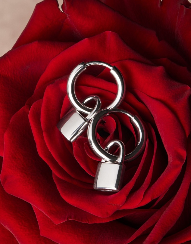Najo - Love Lock Silver Huggie Earrings