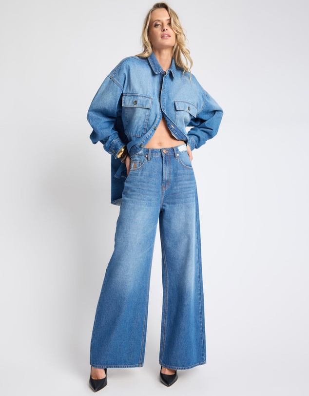 ONE TEASPOON - Love Machines Mid Waist Super Wide Leg Denim Jeans - Pacifica Blue