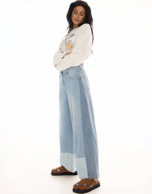 THE TALES - Farrah Wide Leg Patch-Worked Denim Jeans