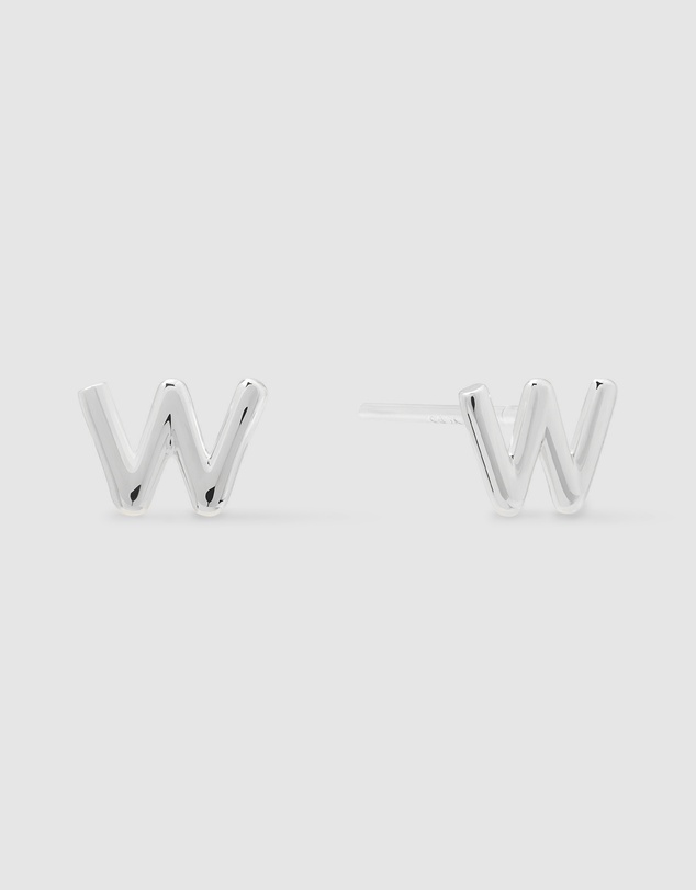 Wanderlust + Co - Alphabet Bubble Silver Stud Earrings - Letter W