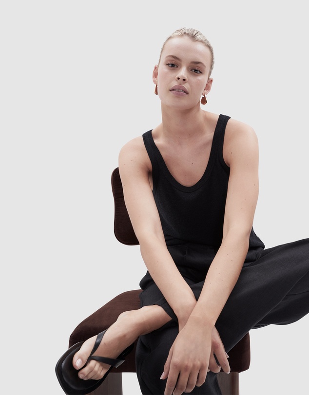 UNISON - Linen Blend Scoop Neck Tank