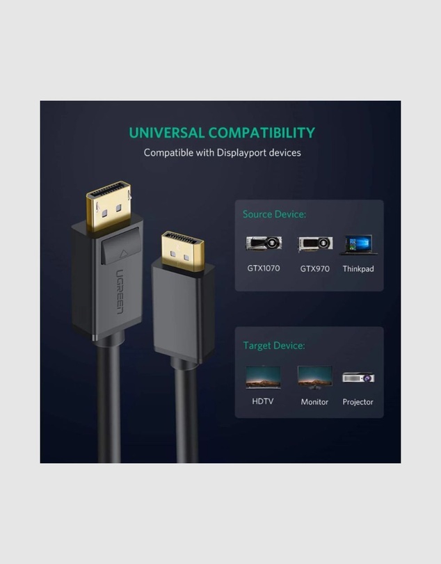 Ugreen - UGREEN 10211 4K DisplayPort 1.2 Cable 2M Male to Male