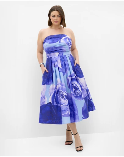City Chic - Plus size Rosa Flora Print Sleeveless Midi Dress - periwinkle