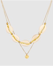 Elli Jewelry - Necklace Choker Layer Kauri Shell Coin 925 Silver Gold Plated