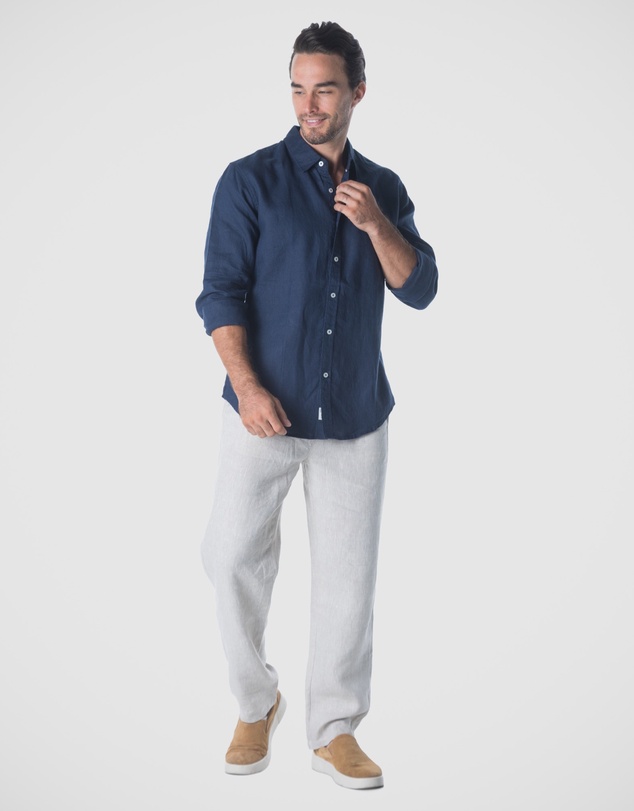 Coast Clothing - Long Sleeve Linen Shirt in Navy Blue