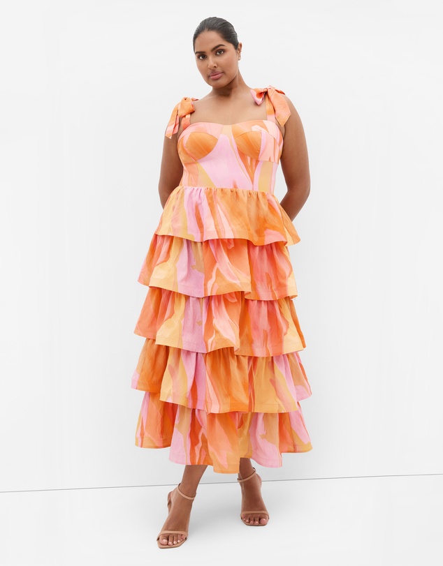City Chic - Elina Print Tier Maxi Dress - Light Peach