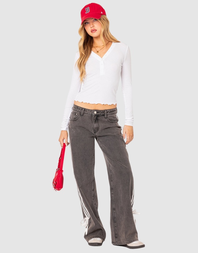 EDIKTED - Washed Low Rise Ribbon Jeans