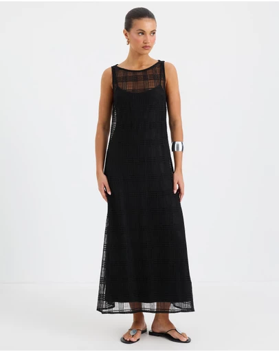 Calli - Selene Sheer Check Midi Dress