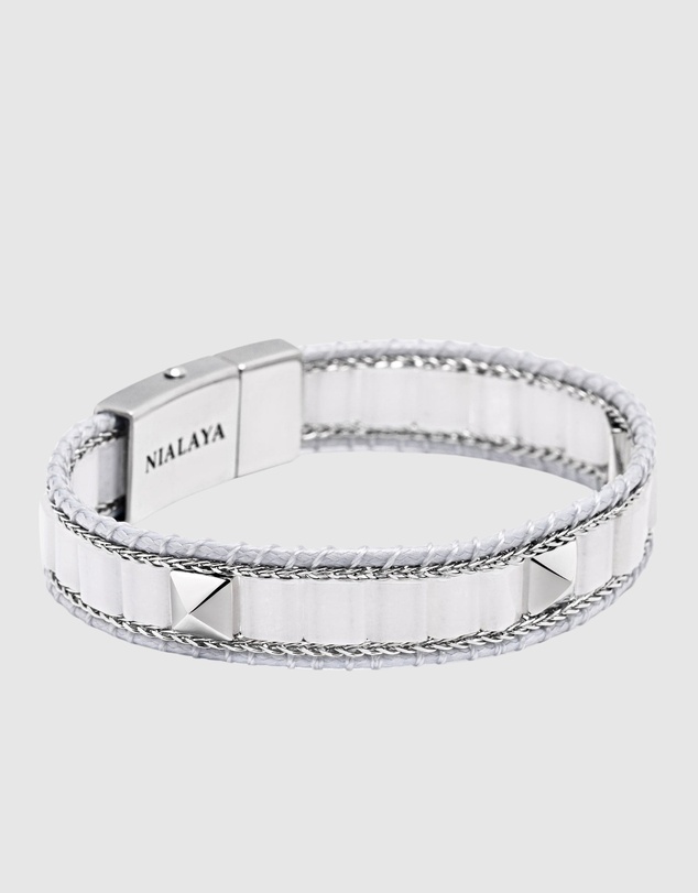 Nialaya Jewellery - White Jade Stud Bracelet