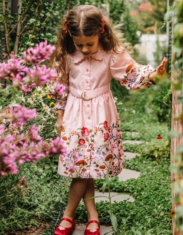Fleur Harris - 'Toadstool Border' Serene Shirt Dress in Peach