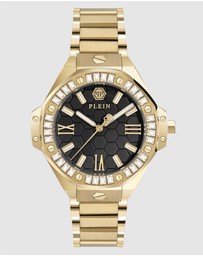 Philipp Plein - Plein Lady Royal - 39mm Black dial with baguette-cut crystals Gold-tone watch