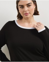 Atmos&Here Curvy - Contrast Long Sleeve Organic Cotton T-Shirt