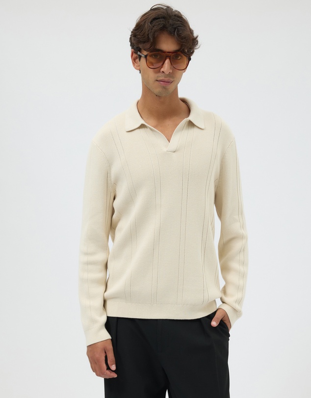AERE - Textured Long Sleeve Polo