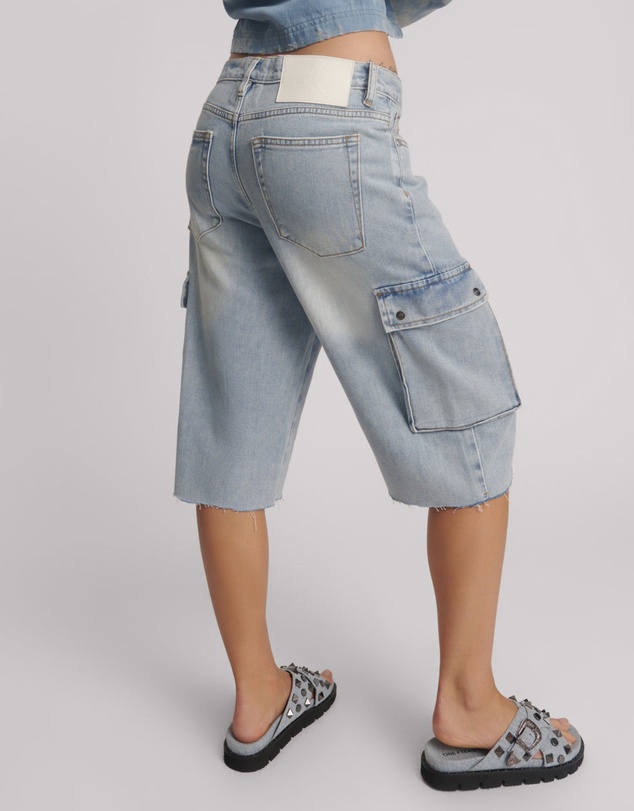 ONE TEASPOON - Skater Girl Low Waist Super Long Leg Denim Jorts - Soft Blue