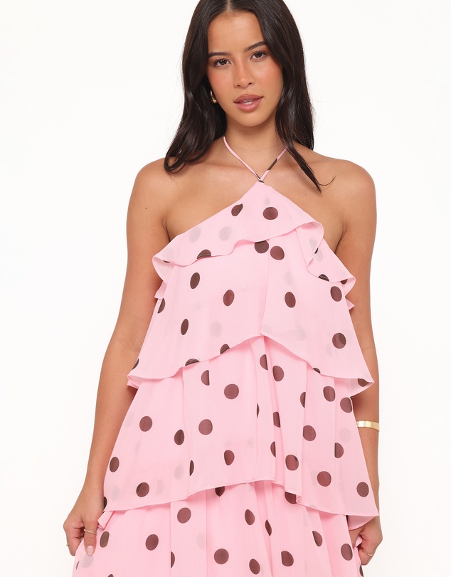 Petal & Pup - Chasity Halterneck Maxi Dress - Pink Polka Dot