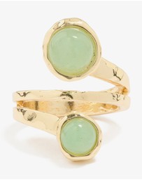 Lovisa - Gold Plated Green Semi Precious Stone Double Circle Ring