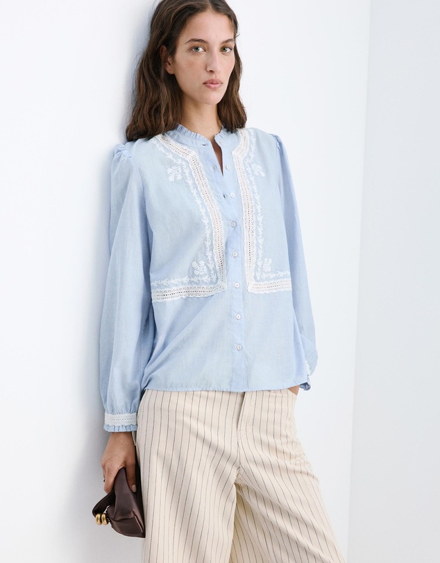 M.N.G - Embroidered Blouse with Scalloped Details