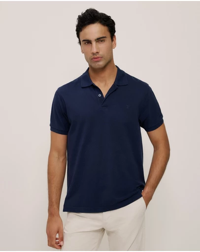 Trenery - Pique Monogram Short Sleeve Polo in Navy