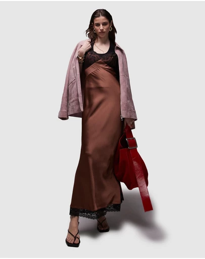 chinese dress ladies Mango Lace Cut-out Long Silk Slip Dress