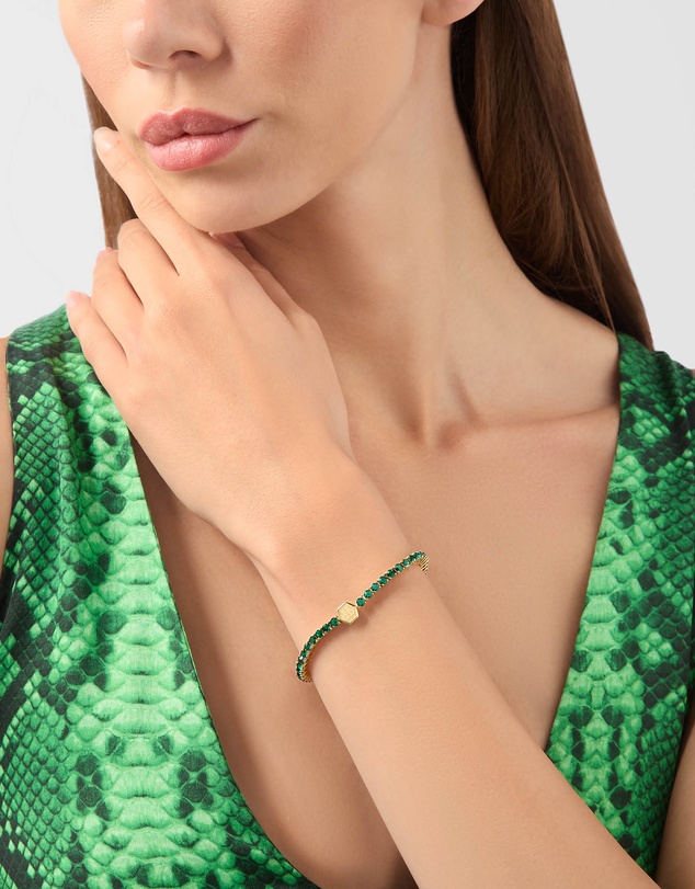 Philipp Plein - Plein Tennis Royal Gold-Tone Tennis Bracelet Green Crystal