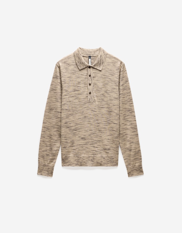 Calibre - Melange Merino Wool Long Sleeve Polo Flint