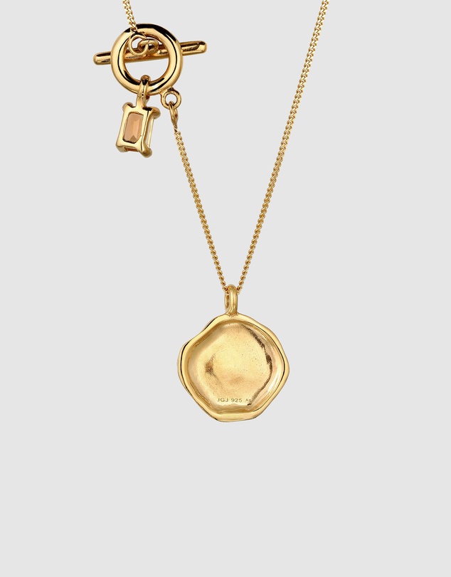 Elli Jewelry - SUN Citrine Coin Necklace in Gold-Plated 925 Silver
