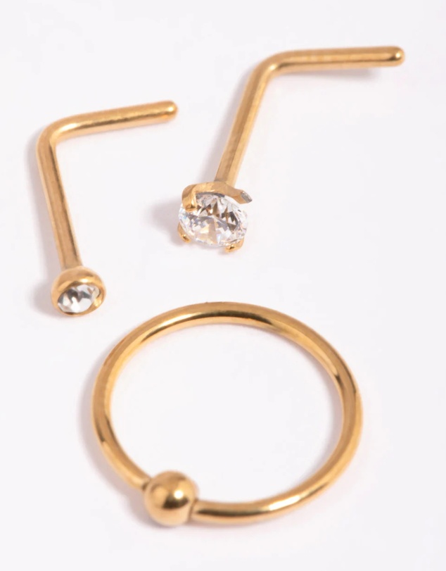 Lovisa - Gold-Plated Titanium Diamante Nose Stud Pack