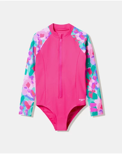 Speedo - Printed Long Sleeve One Piece - Kids-Teens