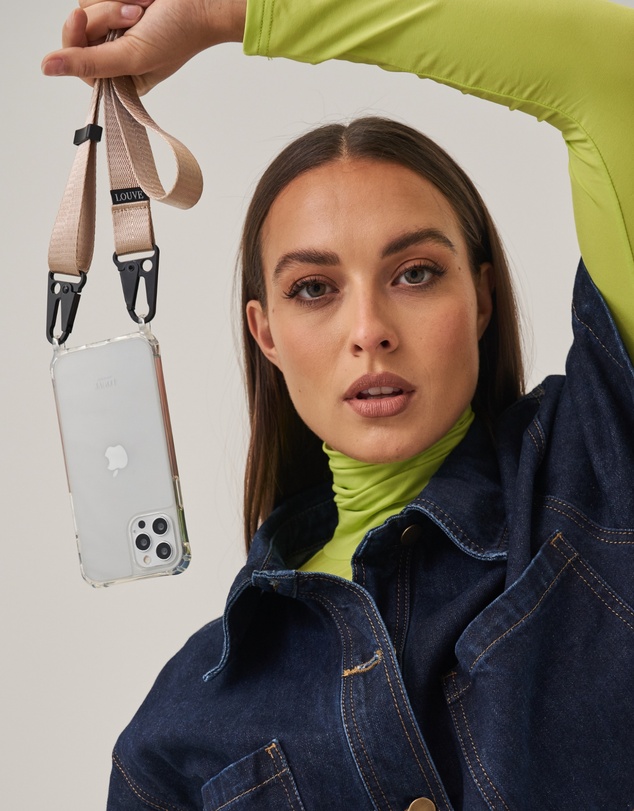 LOUVE COLLECTION - Clear Phone Case + Latte Love Lanyard