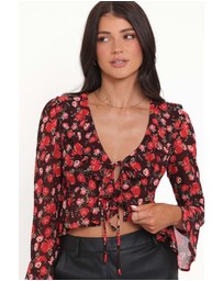 Petal & Pup - Aveline Chiffon Ruffle Front Top - Brown Floral