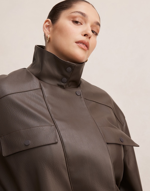 Forever New Curve - Angela Curve Oversized Vegan Leather Bomber Jacket